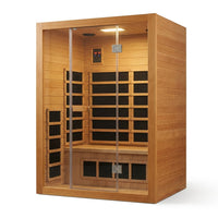 1 Person Extendable FAR Infrared Sauna for Home, Hemlock Wood Low EMF 6 Carbon Heaters Indoor Saunas with LED Lights, Bluetooth Speaker, Digital Control Panel, and Seating Bench — Studio Shot