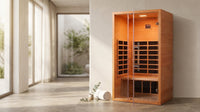 1 Person Extendable FAR Infrared Sauna for Home, Hemlock Wood Low EMF 6 Carbon Heaters Indoor Saunas with LED Lights, Bluetooth Speaker, Digital Control Panel, and Seating Bench — Lifestyle