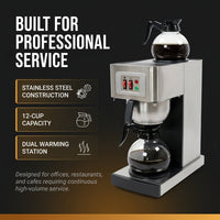12-Cup Commercial Coffee Maker Stainless Steel - Double Coffee Machine for Office, Restaurant, Industrial Use - High Capacity Office Coffee Maker - TQS Cafe — Results & Stats