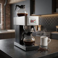 12-Cup Commercial Coffee Maker Stainless Steel - Double Coffee Machine for Office, Restaurant, Industrial Use - High Capacity Office Coffee Maker - TQS Cafe — Studio Shot