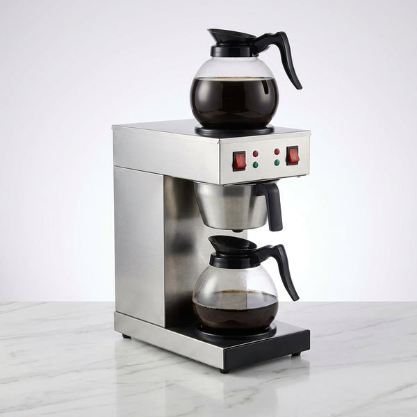 12-Cup Commercial Coffee Maker Stainless Steel - Double Coffee Machine for Office, Restaurant, Industrial Use - High Capacity Office Coffee Maker - TQS Cafe — Studio Shot