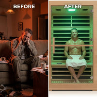 2 Person Far Infrared Sauna with Smart APP Control, 2000W Low EMF Wooden Infrared Sauna Room for Home, 8 Carbon Mica Heating Panels Wellness Sauna, Canadian Hemlock Indoor Spa for Home Relaxation — Before & After