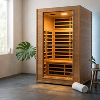 2 Person Far Infrared Sauna with Smart APP Control, 2000W Low EMF Wooden Infrared Sauna Room for Home, 8 Carbon Mica Heating Panels Wellness Sauna, Canadian Hemlock Indoor Spa for Home Relaxation — Studio Shot