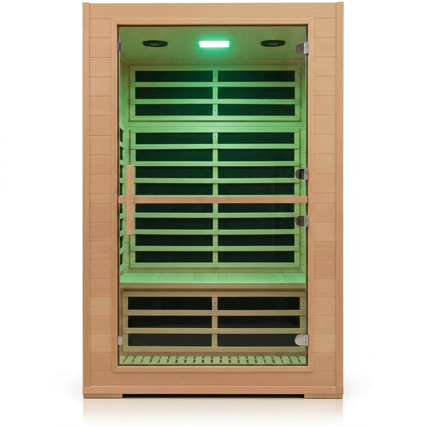 2 Person Far Infrared Sauna with Smart APP Control, 2000W Low EMF Wooden Infrared Sauna Room for Home, 8 Carbon Mica Heating Panels Wellness Sauna, Canadian Hemlock Indoor Spa for Home Relaxation — Studio Shot