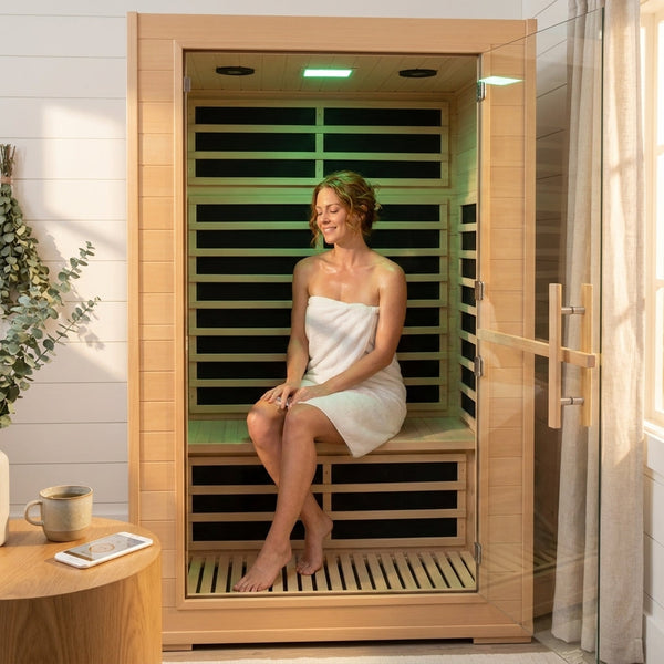 Infrared Sauna Built for Home Wellness, 2000W Low EMF, 8 Carbon Heating Panels, Canadian Hemlock Wood