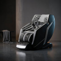 4D Deluxe Gray and Black Zero Gravity and Space Saving Faux Leather Heated Massage Chair with Sl-Track and Bluetooth — Studio Shot