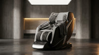 4D Deluxe Gray and Black Zero Gravity and Space Saving Faux Leather Heated Massage Chair with Sl-Track and Bluetooth — Lifestyle