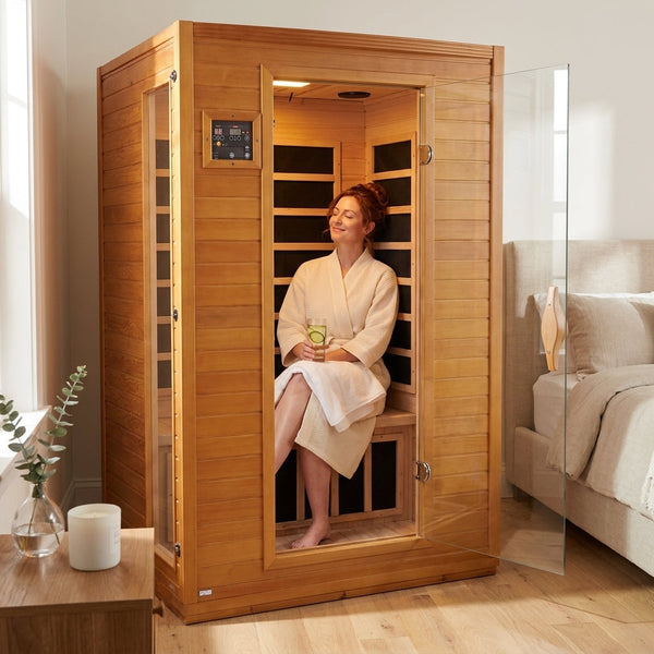 Infrared Sauna Built for Daily Wellness, Low EMF Carbon Panels, Canadian Hemlock, LED Controls, Bluetooth
